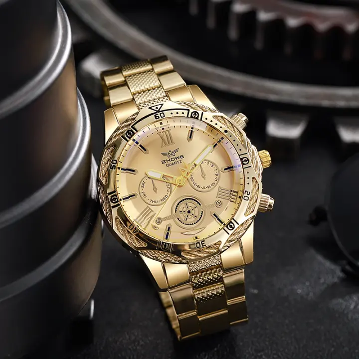 Alta calidad hombres oro reloj de arce inoxidable 2024 nuevo negocio analógico moda casual deportiva caliente sin forma - 1