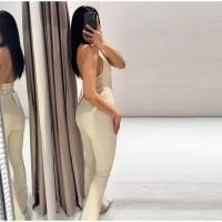 OUWU- Mono acampanado con cuello halter para mujer, elegante, sin espalda, sin mangas, delgado, elástico, de una pieza, elegante moda urbana - details 5