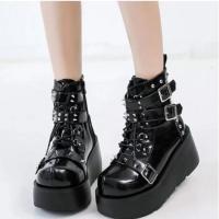Night Knight Original Martin Boots Spice Girl Cabeza redonda de suela gruesa Super Cool Botas cortas Hebilla Botas Martin decorativas con cordones - details 5