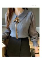 2025 otoño mujer gasa Patchwork suéter manga linterna cuello vuelto jersey con botones mujer Oficina señora suéter invierno - details 21