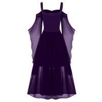 Vestido de mujer de talla grande con hombros descubiertos y alas de mariposa estilo gótico para Halloween, elegante vestido de poliéster de cintura media. - details 34