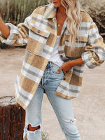 Camisa de lana de franela para mujer, abrigo holgado de manga larga con cuello tipo Polo y botones a cuadros, para otoño e invierno, 2023 - details 7