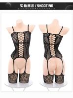 Freeauce - Lencería transparente grande, entrepierna abierta para mujer, mono sexy de malla hueca, medias Ence, conjunto de sujetador de lencería - details 0