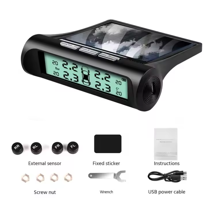 Sistema de monitoreo Solar TPMS inteligente para coche con 4 sensores externos para medidor de presión de aire y temperatura de neumáticos - 1