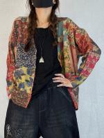 Suéter de cardigan casual para mujer Masss Wasss con estampado floral talla grande cuello en V lavado a mano material exterior de mezclilla temporada de primavera/verano - details 7