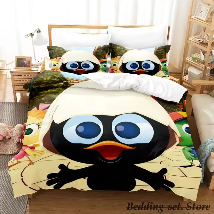 Conjunto de Ropa de Cama Calimero Anime Kawaii Tamaño de Cama Sencillo, Doble, Rey - 1