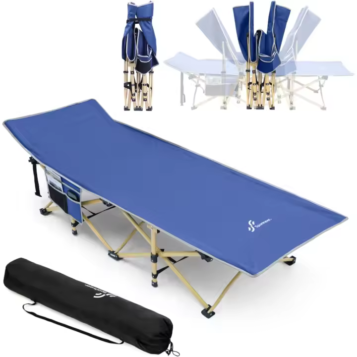 Cuna de Camping, Carga máxima de 204 kg, 2 Bolsillos Laterales Grandes, portátiles, Plegable, Tumbona, Tumbona con Bolsa de Transporte, para Camping, Playa, Barbacoa, Senderismo, mochilero - 1