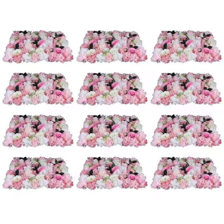 Panel de pared de flores artificiales, fondo de escenario de boda, hojas de Dalia rosa, 12 piezas - 1