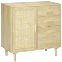 Estante de Salón Estilo Cannage Buffet de Cocina con Puerta de Ratán 4 Cajones y Patas de Madera de Pino Natural 80x38x80,5 cm - details 5