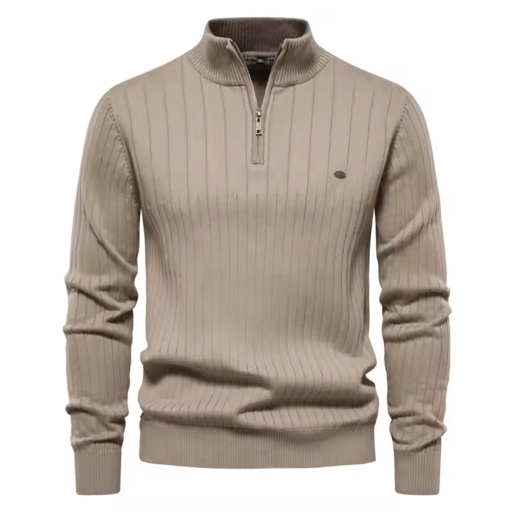Día del padre 2025 nuevo Otoño Invierno suéteres con cremallera para hombres de alta calidad cálido cuello alto suéter de punto de algodón para hombres - 1