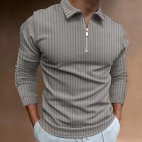 Camisa polo de manga larga con cremallera a rayas para hombre de otoño e invierno - details 3