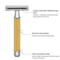 Afeitadoras de Seguridad Individuales de Calidad Premium con Blade de Doble Borde para Hombres con Soporte para Afeitadoras y 5 Cuchillas de Platino - details 7
