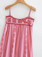 TRAFZA-vestidos de verano para mujer, vestido largo rosa sin mangas con cuello cuadrado, Espalda descubierta, bordado, decoración Vintage - details 7