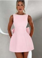 Vestido corto elegante con lazo de perlas y espalda descubierta para mujer, minivestidos bonitos de fiesta sin mangas, negro, blanco, rosa, elegante, noche de cumpleaños Y2K - details 9