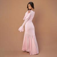 Un nuevo vestido de retales plisado con cuello cuadrado y manga larga de encaje de color liso - details 20