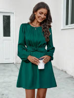 Vestido acolchado de manga larga para mujer Minifalda suave con cuello redondo - details 4