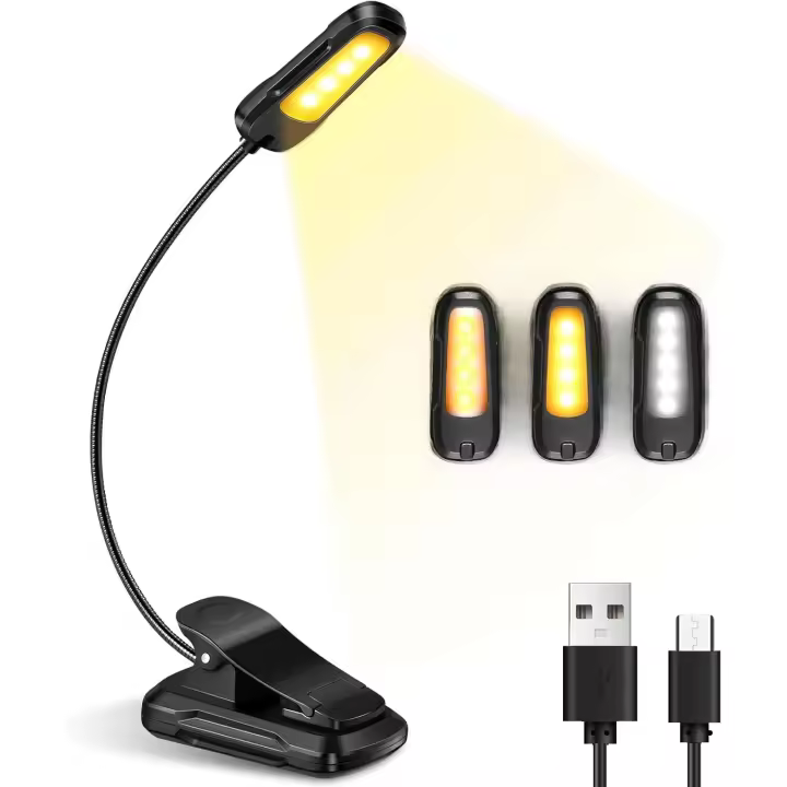 Lámpara de Libro USB Recargable 3 Modos de Luz, Vida Útil Larga para Leer en Cama - 1