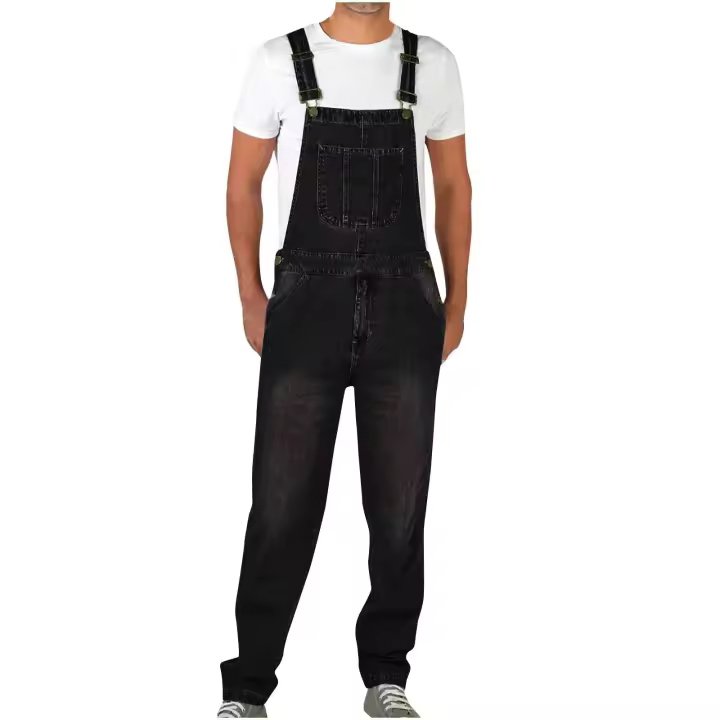 Mono de mezclilla con diseño de estilo, mono de trabajo holgado con pierna recta para hombre - 1