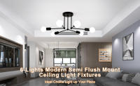 Lámpara de Araña Colgante Goeco con 6 Bases de Bombillas E27 Plafón de Techo Interior Negro para Sala de Estar Salón Dormitorio Estilo Tradicional Eficiencia de Energía Iluminación Retra Montaje Semiflush - details 0