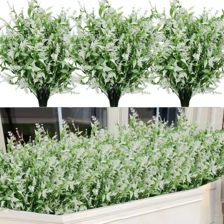 12 Piezas Lavanda Artificiales Flores Falsas Arbustos Plantas Artificiales Lavanda Flor de Plástico para Hogar Jardín Ventana Porche Fiesta Boda Decoración Jaune - 1