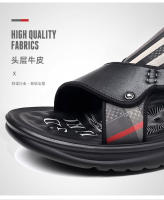 Sandalias de Tacón de Látex Suave Uso Dual para Hombre en Verano Zapatillas de Playa de Piel de Vaca de Primera Capa - details 9