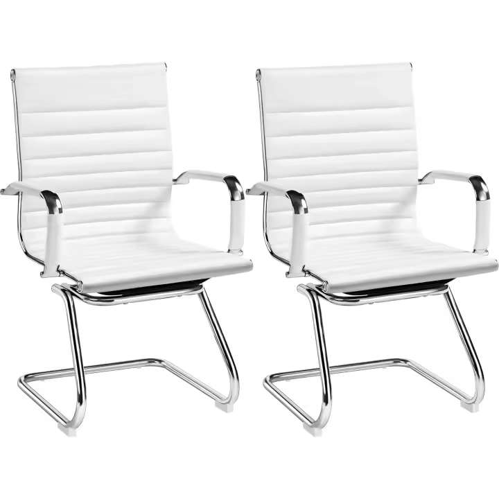 Silla de Oficina Tapizada de Piel Sintética Diseño de Cama de Recepción de 2 Piezas con Brazo de Apoyo Capacidad de 136 KG - 1