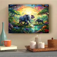 RUOPOTY Pintura al óleo DIY por números Kit Elefante 40x50cm Pintura al óleo de animales sin marco en lienzo Estilo Abstracto Material de Lienzo Tipo de Pintura Propylene - details 1