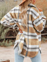Camisa de lana de franela para mujer, abrigo holgado de manga larga con cuello tipo Polo y botones a cuadros, para otoño e invierno, 2023 - details 8