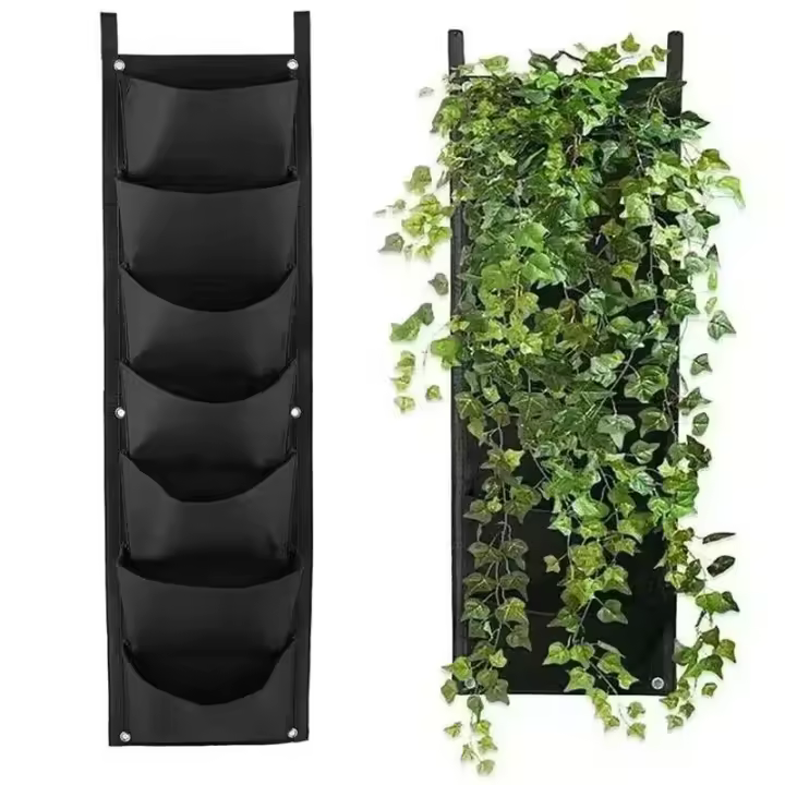 7 bolsas verticales, tela de fieltro colgando de la pared, jardín exterior ETA, contenedores para plantar verduras y flores - 1