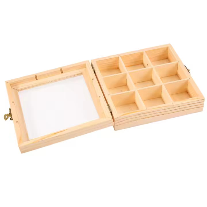Bolsa de té de madera, organizador de joyas, caja de almacenamiento en el pecho, 9 compartimentos, organizador de caja de té, contenedor de paquetes de azúcar de madera - 1