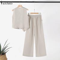 ZANZEA Conjunto De Verano Para Mujer 2 Piezas Top Irregular Y Pantalones De Pierna Ancha Moda Coreana Elegante Ropa De Oficina - details 8