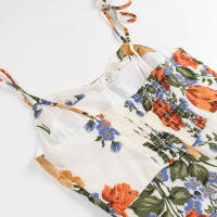 TRAFZA Vestido con tirantes estampado de flores para mujer, moda Primavera 2025, sin mangas, dobladillo delgado, abertura en la playa, vestidos informales de verano - details 8