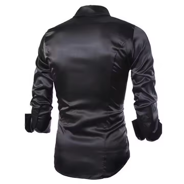 Camisa de vestir de lujo de satén con botones para hombre, camisas formales brillantes de manga larga para fiesta, ajustadas, BSSM - 1
