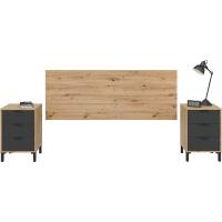 Cabecero + 2 mesitas de noche, cabecero para cama de matrimonio, modelo Enzo, acabado en roble Nodi y gris antracita, medidas: 160 cm (ancho) x 60 cm (alto) x 2,5 cm (fondo), 0Z6076W - details 1