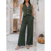 2025 primavera y verano, ocio europeo y americano, estilo de vacaciones, chaleco de color sólido, conjunto de pantalones de pierna ancha - details 18