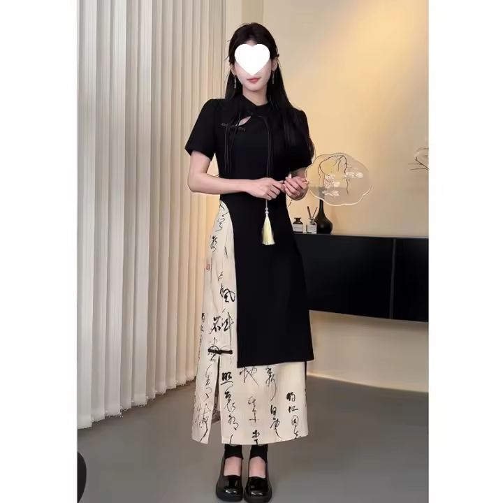 Nuevo conjunto de vestido de verano, ropa china para mujer, vestido pequeño de estilo fragante, cheongsam mejorado, estilo joven, niña - 1