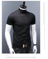 Camiseta ajustada de manga corta con cuello alto y medio para hombre, camisa fina de capa Base de verano, ropa interior de media manga - details 0