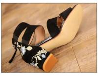 Sandalias de Tacón Medio Bordadas Étnicas para Mujer Zapatos de Tacón Grueso Informales Elegantes - details 3