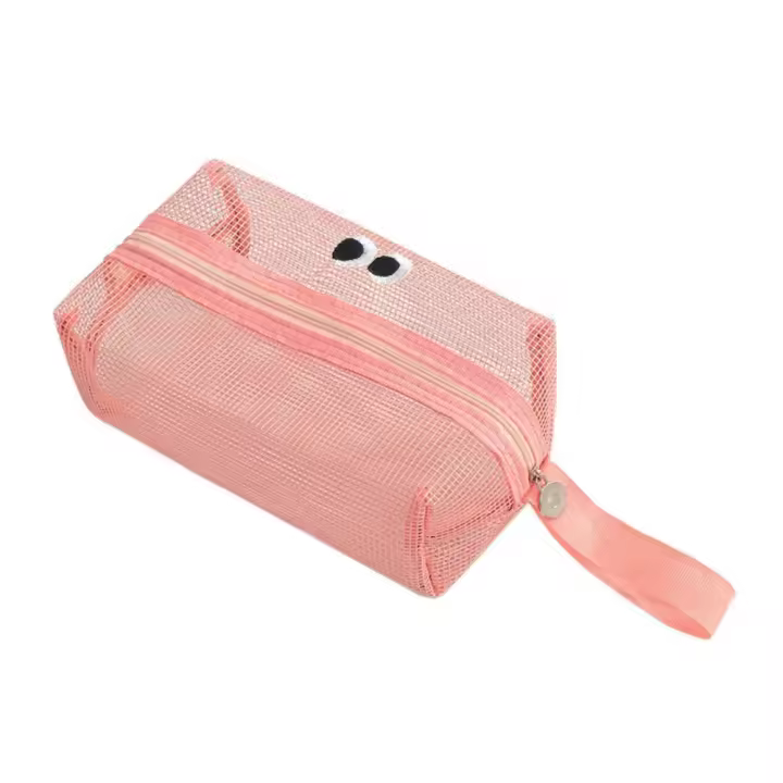Bolsa de maquillaje de malla transparente con ojos grandes, bolsa portátil de gran capacidad con cremallera, drenaje, bolso cosmético de viaje transpirable para baño - 1