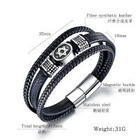 Pulsera tejida multicapa de moda para hombre, pulsera de cuero de acero de titanio con estrella hexagonal - details 0