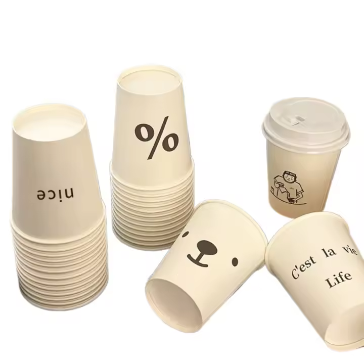50 tazas de café desechables de 250ml para llevar, vasos de papel gruesos para té con leche, vasos para beber, vasos de papel desechables con tapas - 1