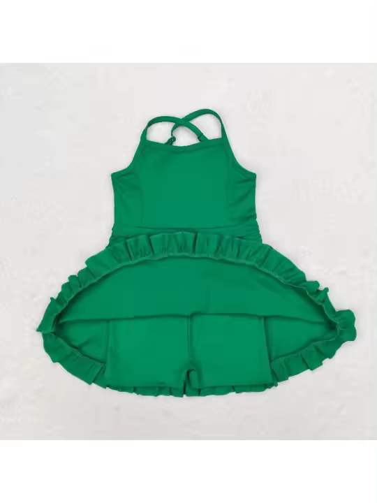 Bañador de una pieza sin mangas para niña, traje de baño liso, falda, pantalón corto, ropa de verano, venta al por mayor - 1