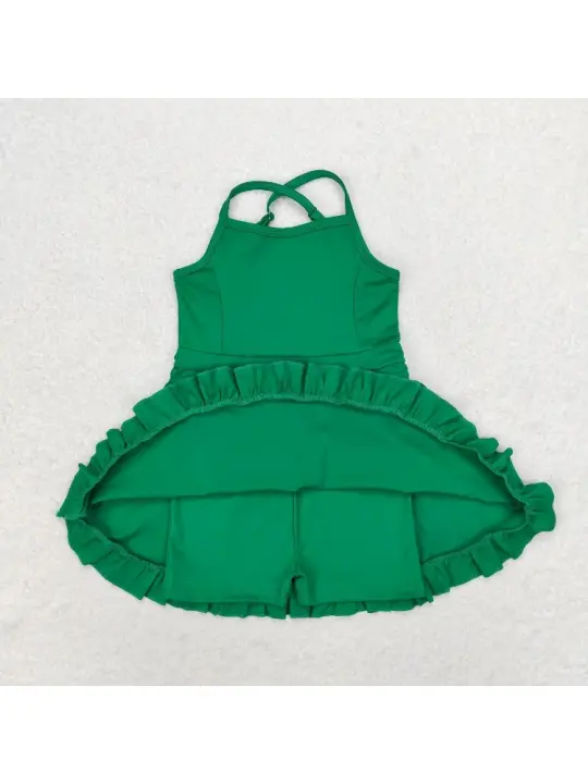 Bañador de una pieza sin mangas para niña, traje de baño liso, falda, pantalón corto, ropa de verano, venta al por mayor - 1