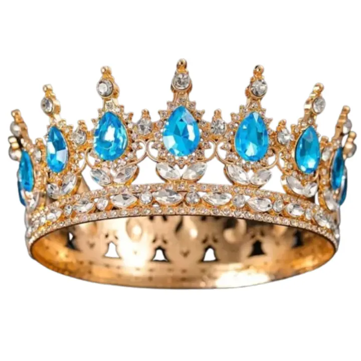 Coronas de desfile barrocas con diamantes de imitación, coronas nupciales redondas de cristal de lujo, joyería para el cabello, Tiara de princesa reina brillante - 1