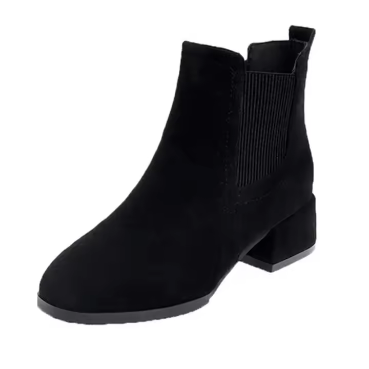 Botas de mujer con punta redonda sin cordones, tacones cuadrados de 3,5 cm, negro, tallas 35-43, otoño/invierno - 1