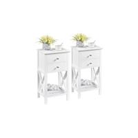 Mesillas de Noche Vintage 2pcs Mesitas con Cajón y Estante 40x30x55cm Blanco Satinado - details 11