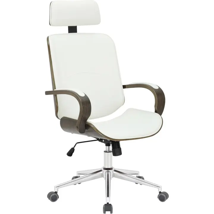 Silla de oficina de madera, metal y tapizado en polipiel I Silla de escritorio giratoria con reposabrazos - 1