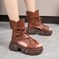 Botas retro de cuero de vaca para mujer 2025 verano Sandalias romanas con suela gruesa y con agujeros - details 13