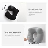 Almohada de viaje inflable en forma de U, cojín de soporte para el cuello con presión suave de la mano, con bolsa de almacenamiento, almohadilla para reposacabezas para ahorrar espacio, coche - details 12