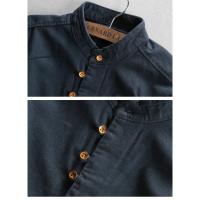 Camisa Casual de Algodón y Lino Estilo Japonés para Hombre Top Clásico Transpirable con Manga Larga y Cuello Alto Color Sólido Harajuku - details 11